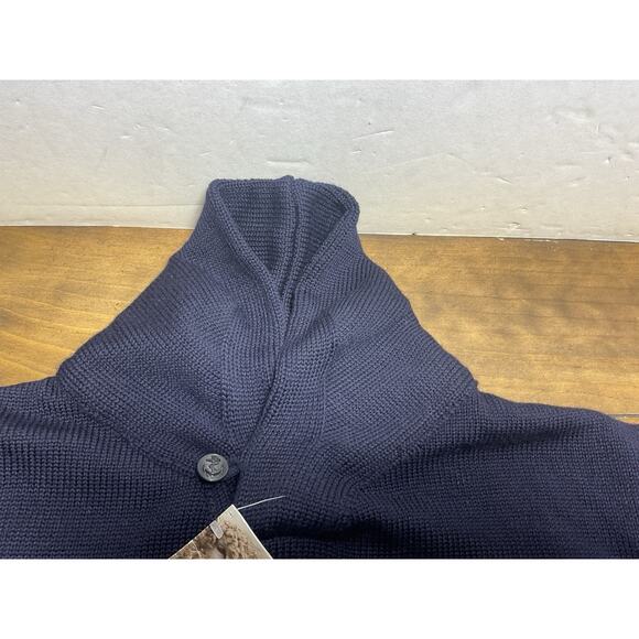 The Mariner Navy Blue Wool Shawl Collar Sweater Guideboat Co Made in England XL - Picture 3 of 15